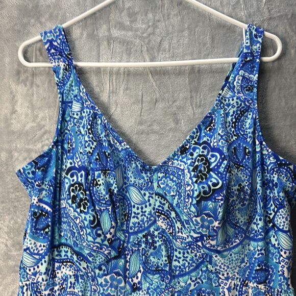 Blue Patterned Women's One Piece Swimsuit - Picture 2 of 11